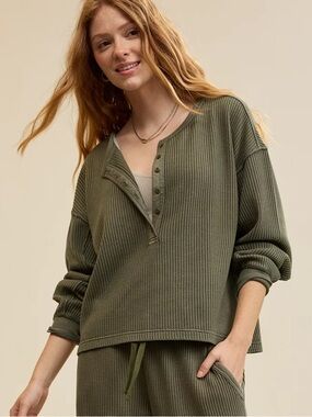 Aerie Waffle Henley Sweatshirt Top